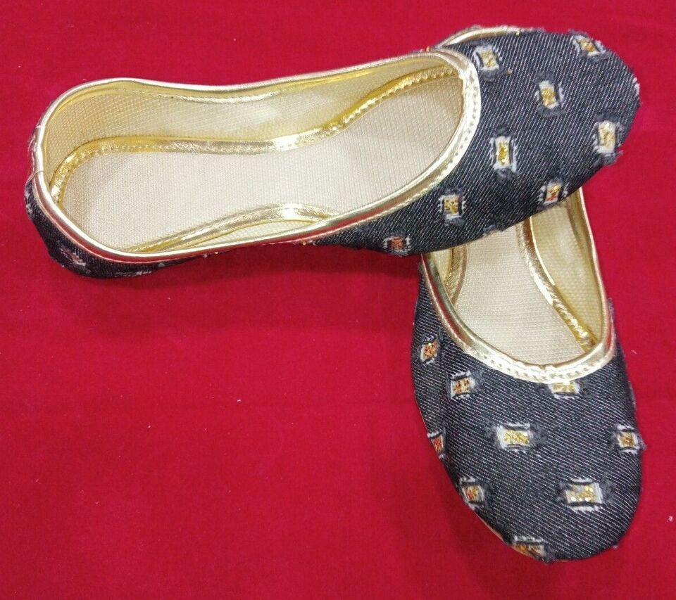 Women Shoes Indian Handmade Leather Mojaries Black Casual Jutties Flip-Flops Flat US 5-10