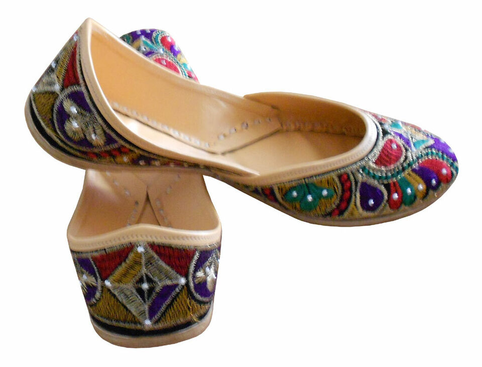 Women Shoes Traditional Jutties Indian Handmade Party Leather Mojaries Flip-Flops Flat US 5-7