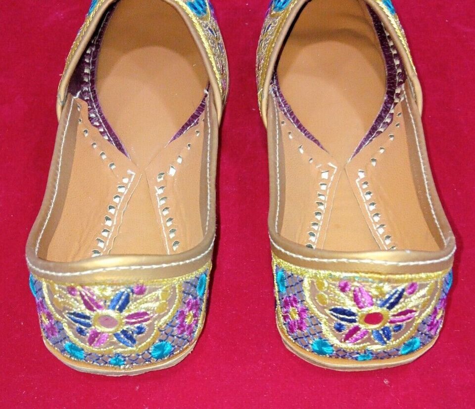 Women Shoes Handmade Jutties Indian Leather Wedding Mojaries Flip-Flops Flat US 5.5-7.5