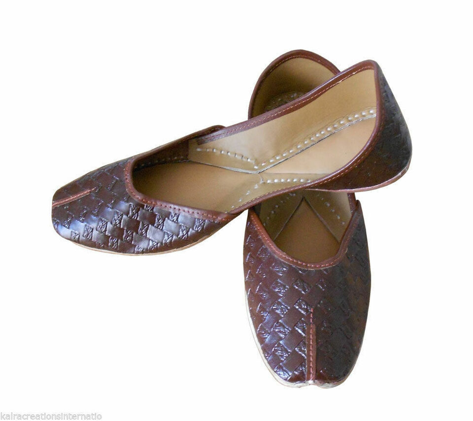 Women Shoes Indian Handmade Leather Mojaries Ballerinas Brown Jutties Flip-Flops US 6.5