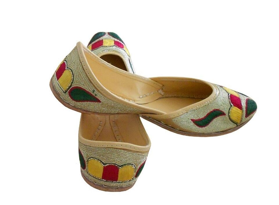 Women Shoes Indian Handmade Traditional Leather Ballerinas Gold Mojaries Flip-Flops Flat US 8.5