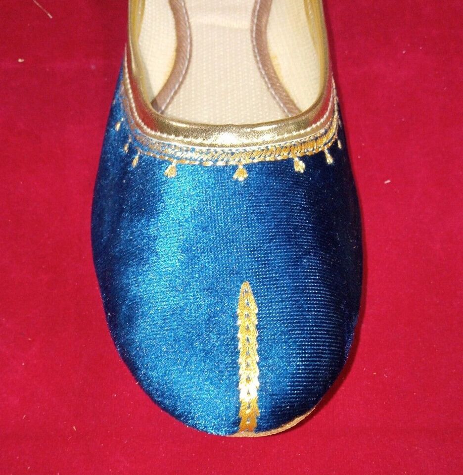 Women Shoes Indian Jutties Handmade Velvet Leather Casual Mojaries Sky Blue Flip-Flops Flat US 6-10