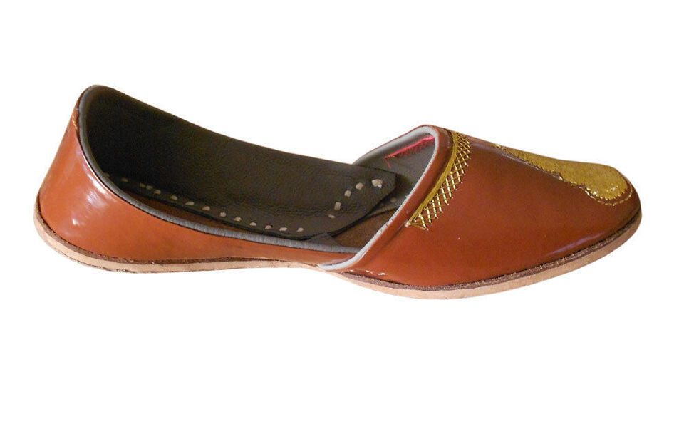Men Shoes Brown Traditional Punjabi Jutties Slip Ons Leather Mojaries Flip-Flops Flat US 8