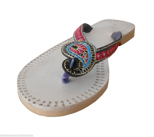 By Kalra Creations Women Slippers Indian Handmade Leather Mojaries Cream Casual Slipper Flip-Flops Flat US 8.5