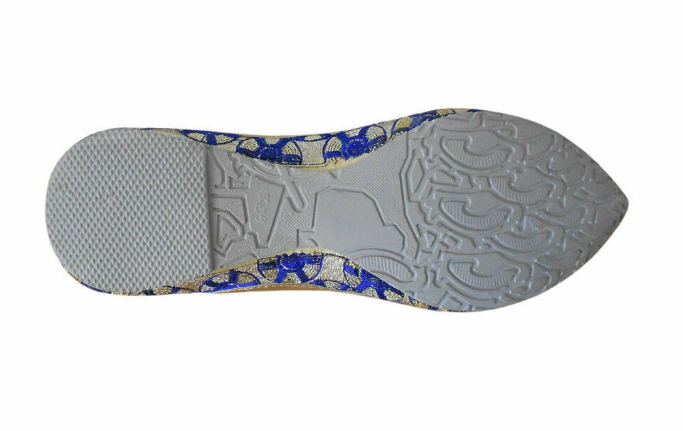 Women Shoes Indian Wedding Jutties Golden & Blue Pointy Mojaries Flip-Flops Flat US 5-7