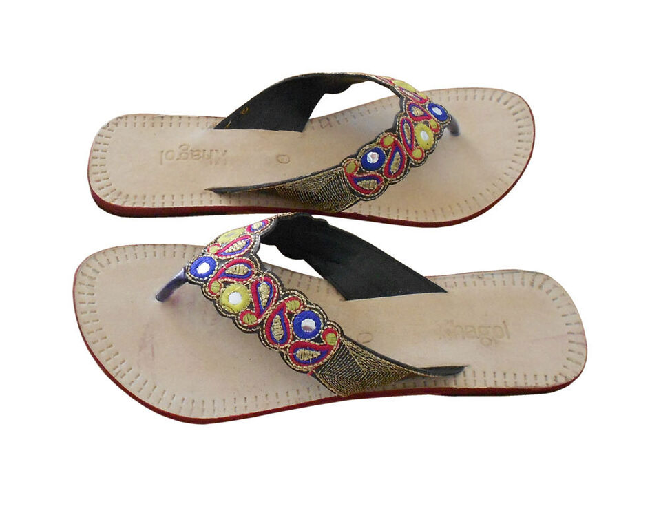 Women Slippers Indian Handmade Leather Mojaries Cream Jutties Embroidered Flip-Flop Flat US 5-9