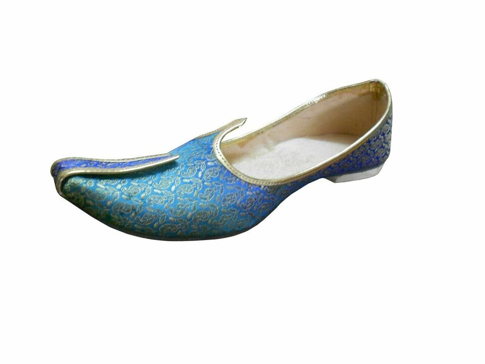 Men Shoes Indian Wedding Jutties Sky Blue Groom Mojaries Loafers & Slip Ons Flip-Flops Flat US 6/7