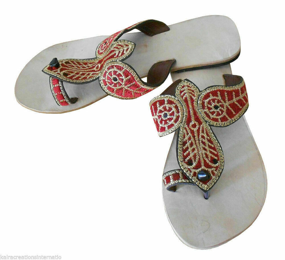 Women Slippers Indian Clogs Handmade Cream Mojaries Traditional Flip-Flops Flat US 5