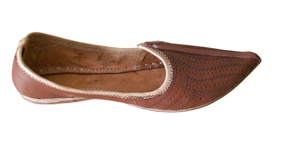 Men Shoes Indian Ethnic Jutties Handmade Punjabi Khussa Leather Brown Mojaries Flip-Flops US 7