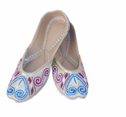 By Kalra Creations Women Shoes Traditional Handmade Jutties Leather Wedding Khussa Loafers Gold Mojaries Flip-Flops Flat US 6/8