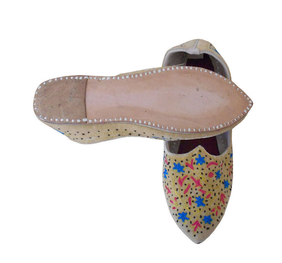 Women Shoes Indian Jutties Handmade Leather Pointy Camel Mojaries Flip-Flops Flat US 5/6.5