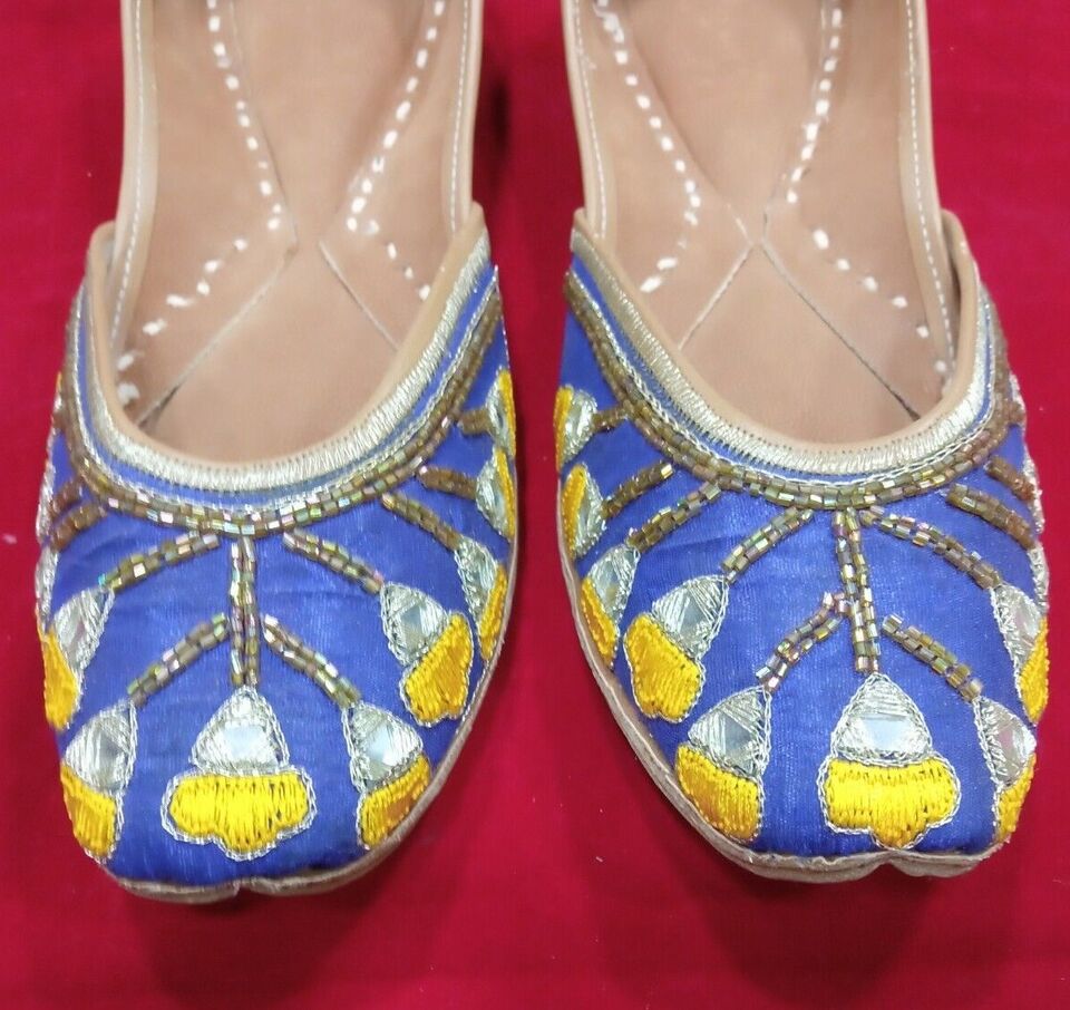 Women Shoes Indian Khussa Handmade Party Jutties Leather Mojaries Flip-Flops Flat US 5-9.5
