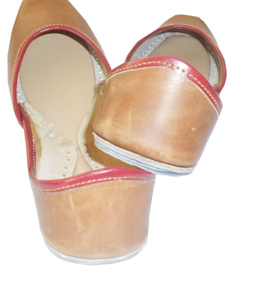 Women Shoes Indian Handmade Jutties Traditional Brown Leather Mojaries Ballerinas Flip-Flops Flat US 5
