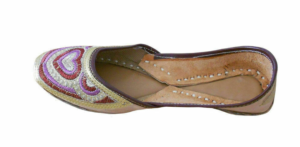 Women Shoes Indian Handmade Ethnic Wedding Khussa Loafers Leather Mojaries Flip-Flops Flat US 5.5-7.5