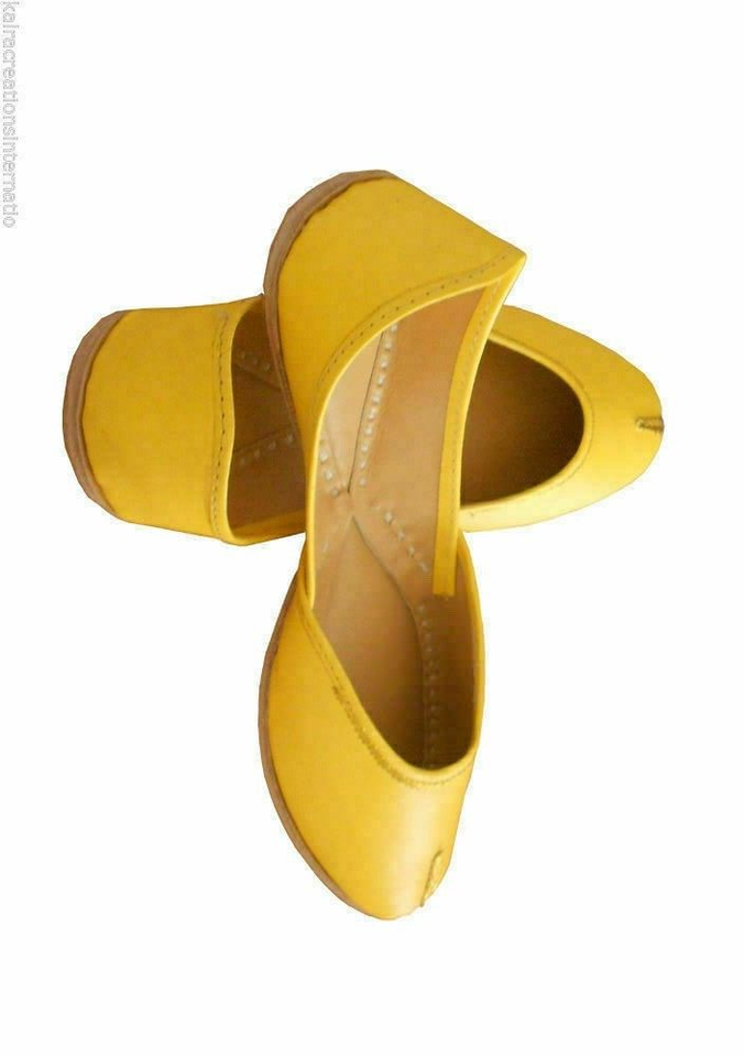 Women Slippers Indian Handmade Traditional Clogs Yellow Flats Open Jutties Flip-Flops Flat US 10