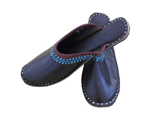 By Kalra Creations Women Clogs Slippers Indian Handmade Leather Traditional Black Jutties Flip-Flops Flat US 5