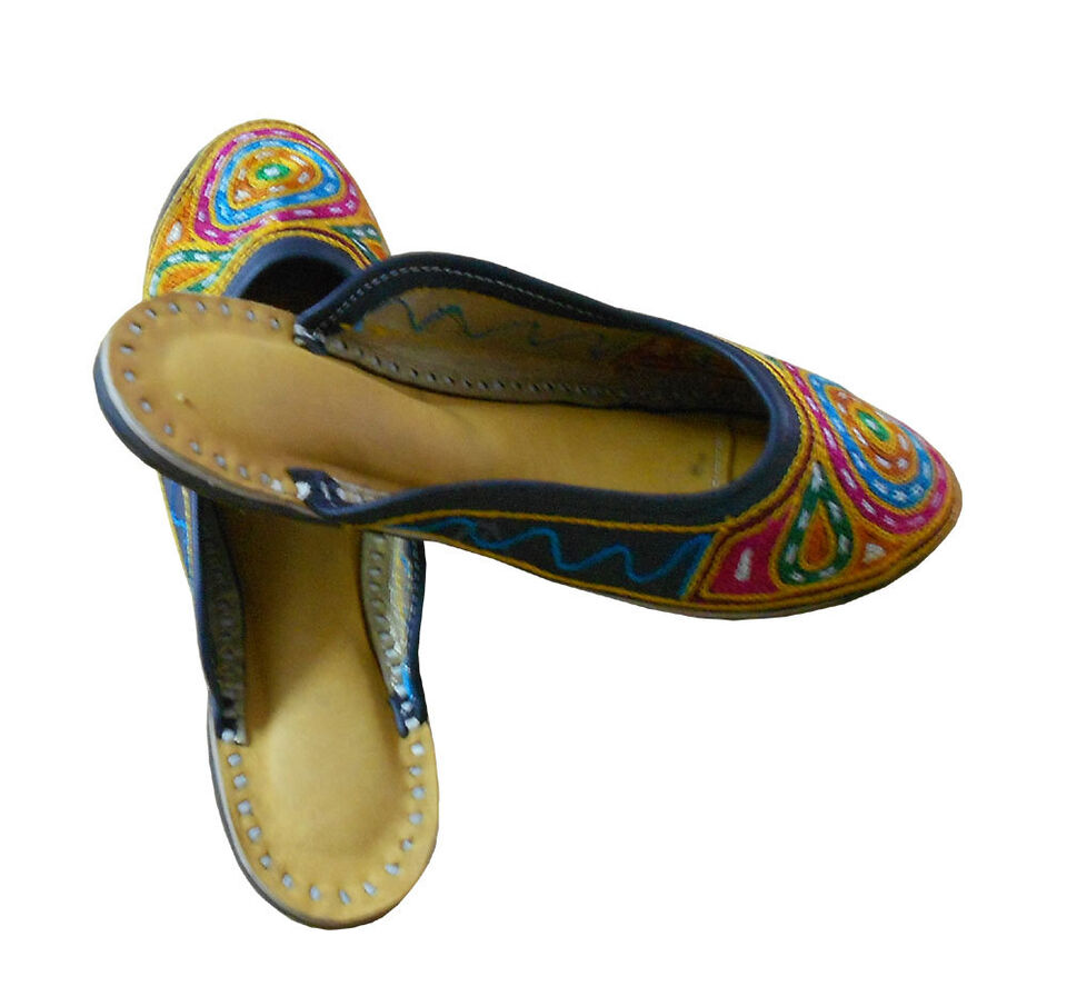Women Slippers Indian Traditional Multi-Color Handmade Boho Clogs Jutties Flip-Flops Flat US 10