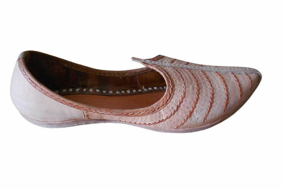 Women Shoes Indian Handmade Unisex Mojaries Leather Cream Jutties Flip-Flops Flat US 7-8