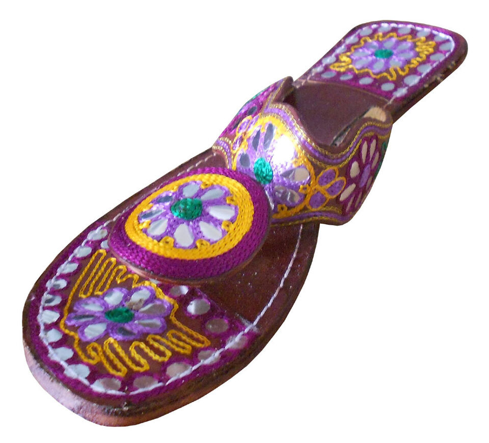 Women Slippers Indian Handmade Mojaries Traditional Jutties Leather Flip-Flops Flat US 7.5