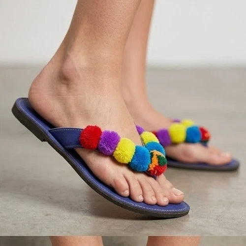 Women Handmade Bridal Blue Jutti Ethnic Flats Slippers