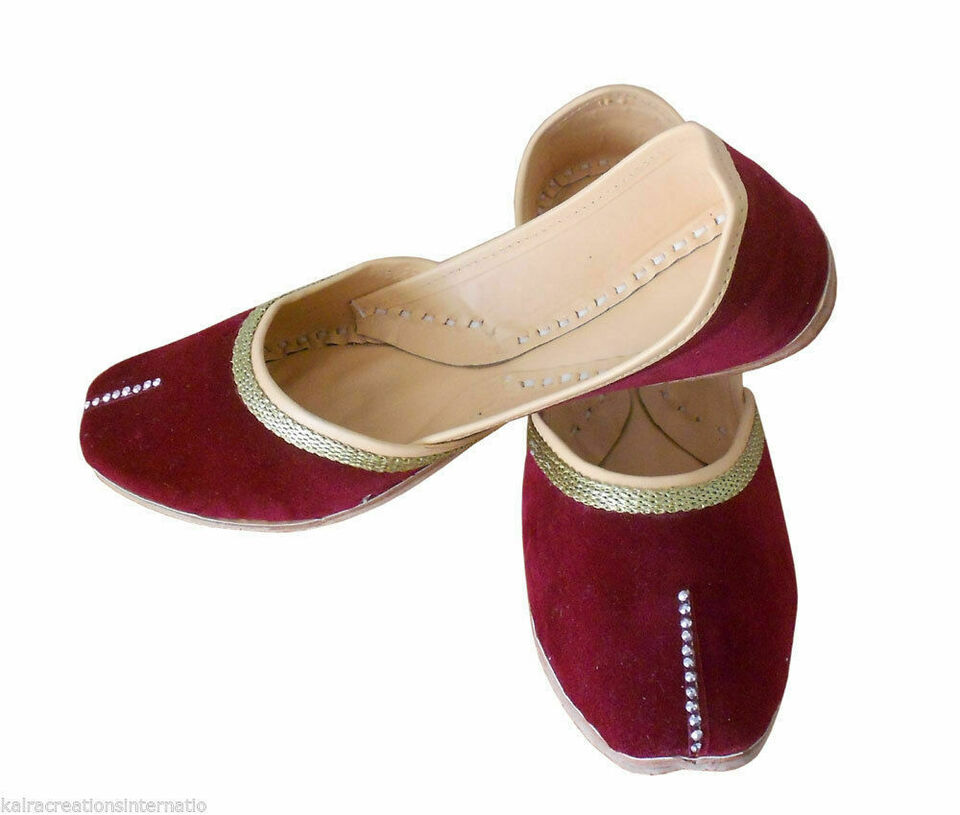 Women Shoes Indian Handmade Khussa Leather Mojaries Punjabi Jutties Flip-Flops Flat US 9.5-12