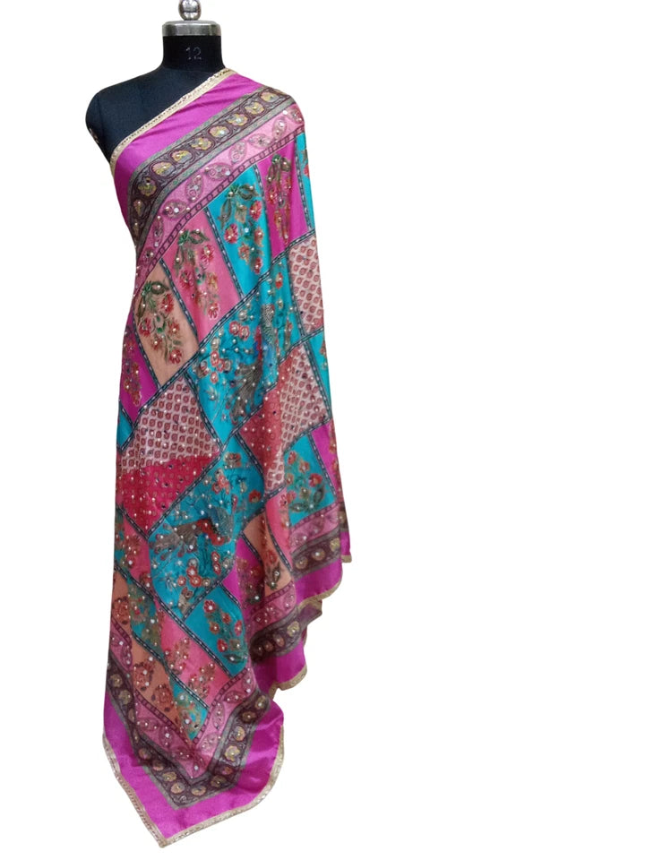 Wedding Dupatta for Women Phulkari Multicolor Bridal Silk