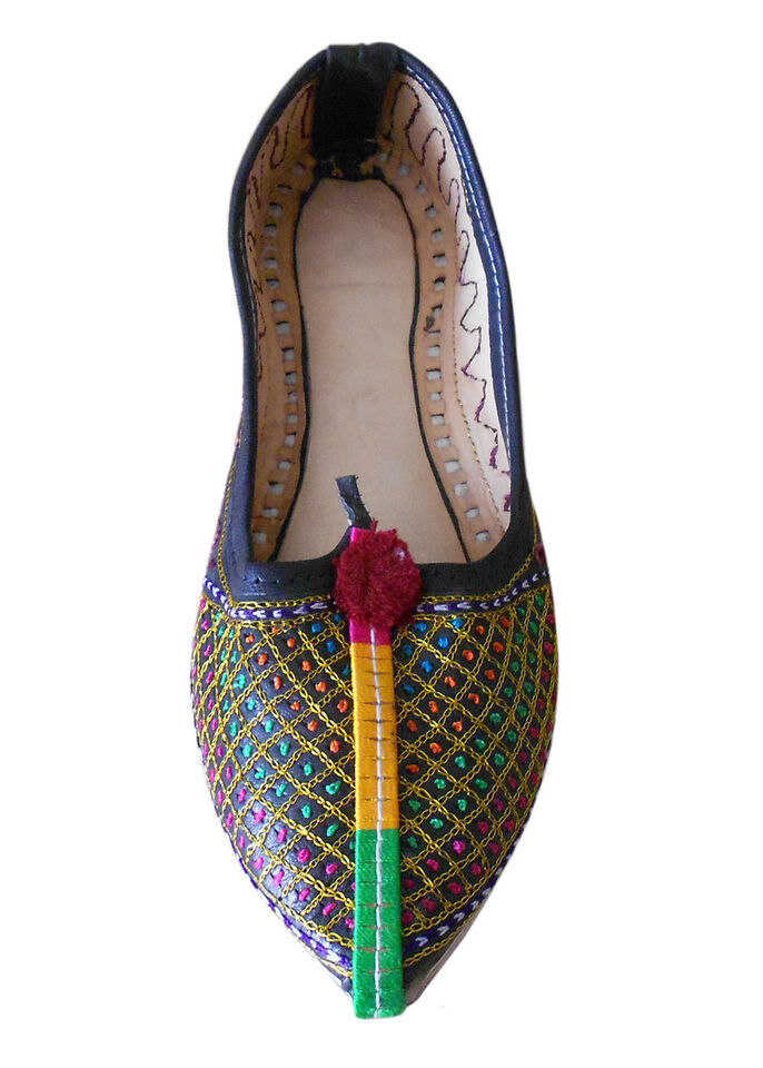 Women Shoes Indian Handmade Traditional Leather Jutties Pointy Mojaries Flip-Flops Flat US 6-7
