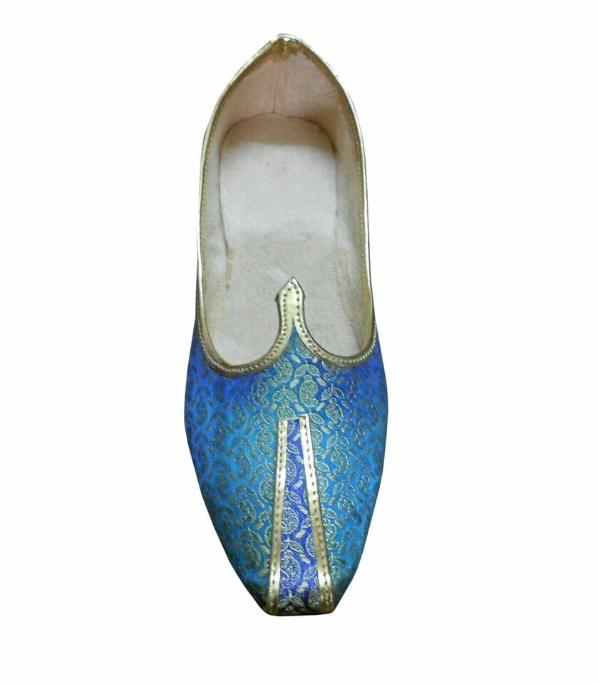 Men Shoes Indian Wedding Jutties Sky Blue Groom Mojaries Loafers & Slip Ons Flip-Flops Flat US 6/7
