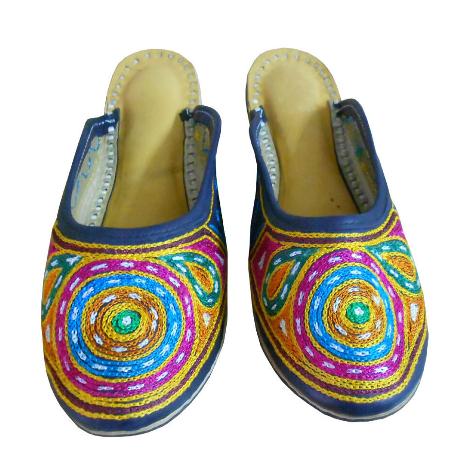 Women Slippers Indian Traditional Multi-Color Handmade Boho Clogs Jutties Flip-Flops Flat US 10