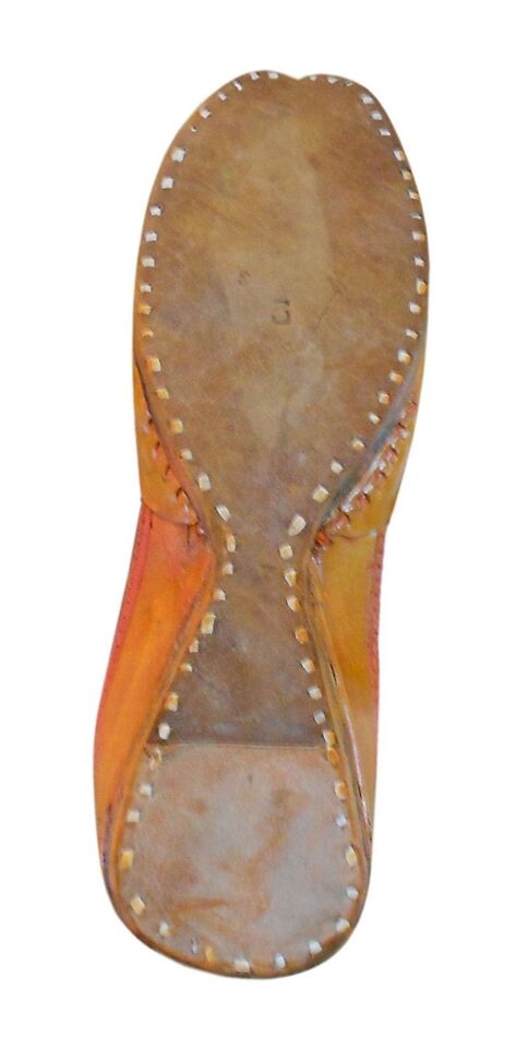 Women Shoes Traditional Jutties Indian Handmade Leather Orange Ballerinas Flip-Flops Flat US 5.5
