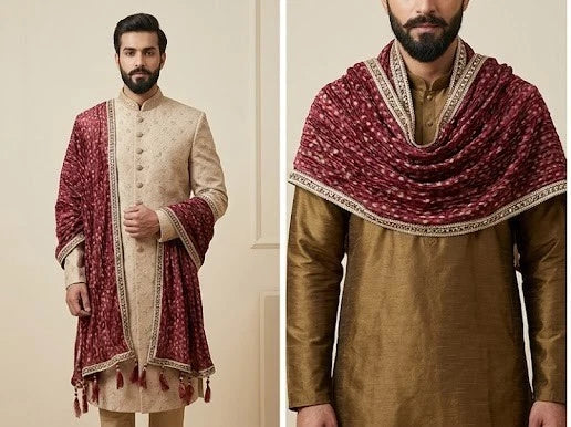 Groom Sherwani Dupatta Silk Wedding Stole