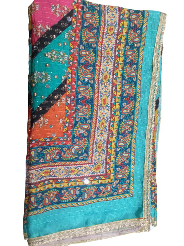 Wedding Dupatta for Women Phulkari Multicolor Bridal Silk