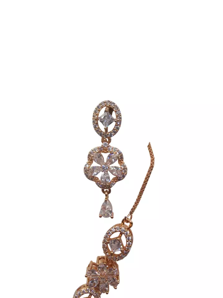 Women Necklace Jewelry Earrings Indian Bollywood Bridal AD Set Rose Gold Plated
