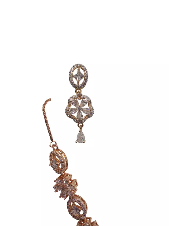 Women Necklace Jewelry Earrings Indian Bollywood Bridal AD Set Rose Gold Plated