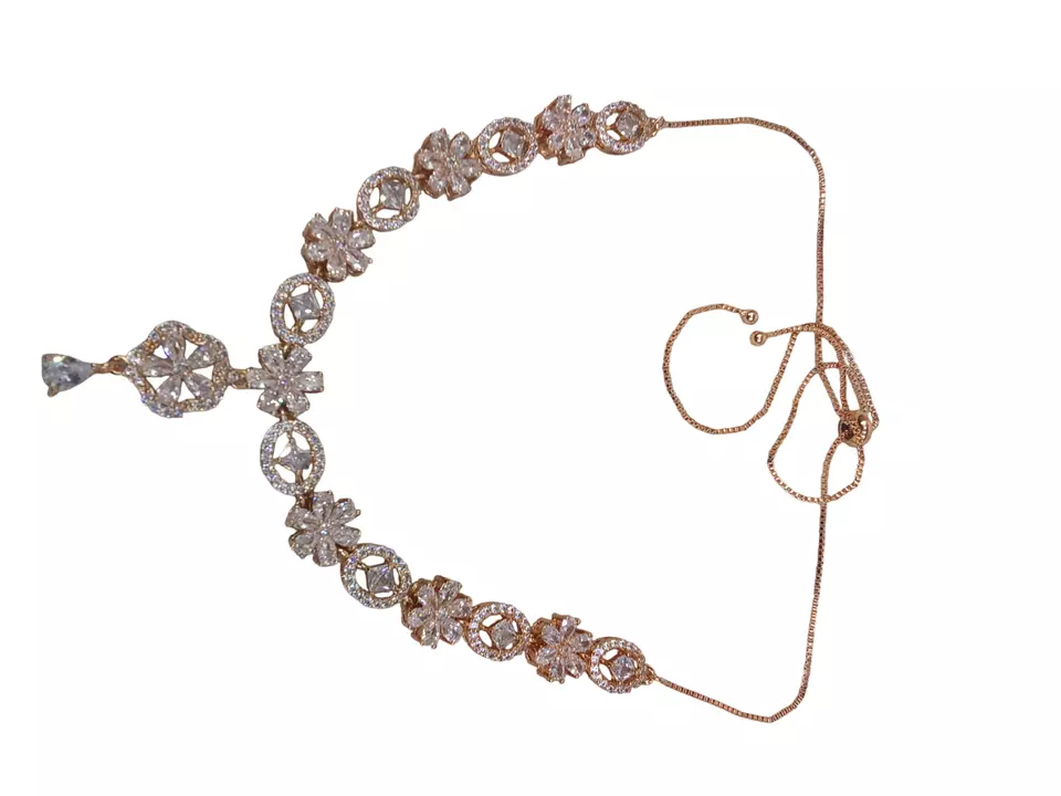 Women Necklace Jewelry Earrings Indian Bollywood Bridal AD Set Rose Gold Plated