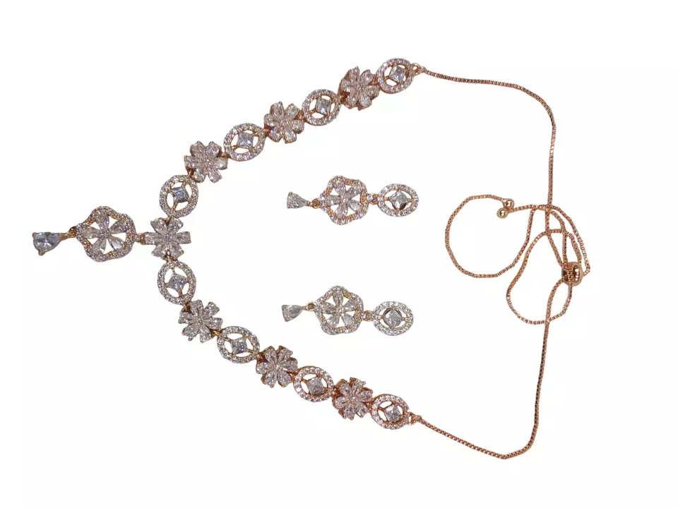 Women Necklace Jewelry Earrings Indian Bollywood Bridal AD Set Rose Gold Plated