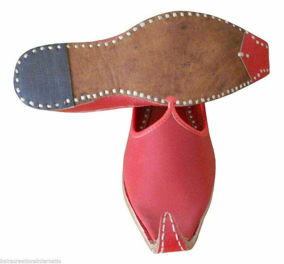 Men Shoes Leather Mojaries Indian Khussa Handmade Loafers Leather Red Jutties Flip-Flops US 10