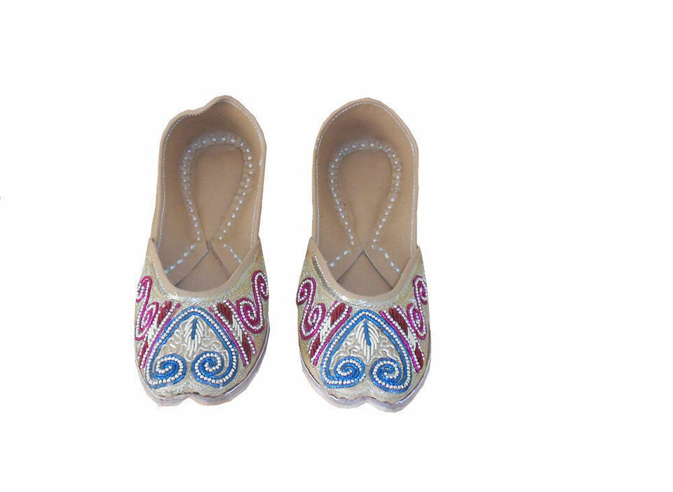 By Kalra Creations Women Shoes Traditional Handmade Jutties Leather Wedding Khussa Loafers Gold Mojaries Flip-Flops Flat US 6/8