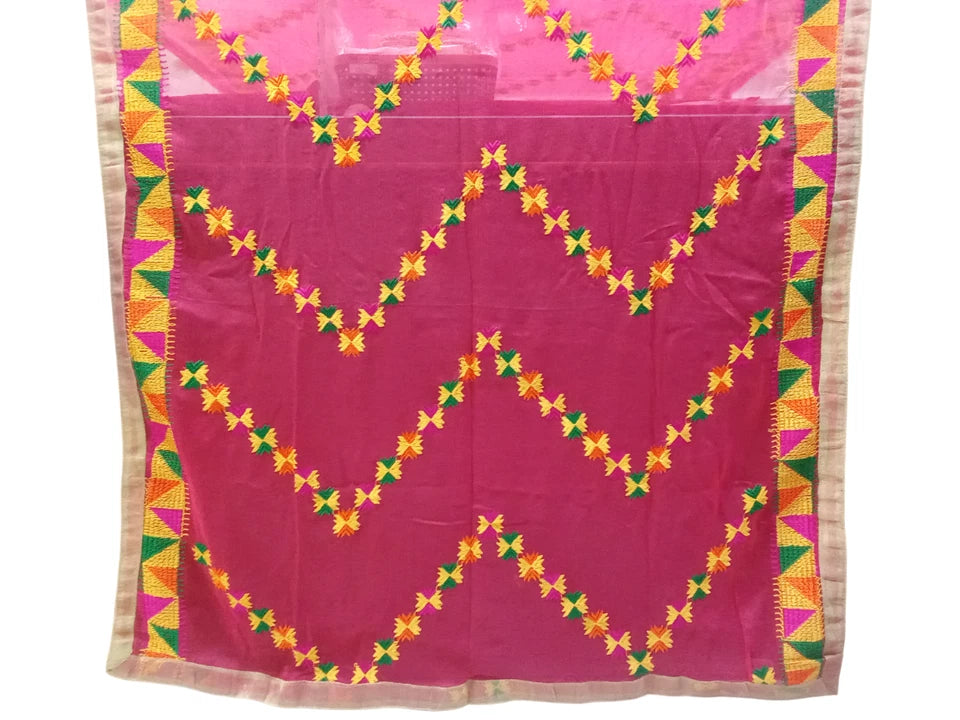 Wedding Dupatta for Women Phulkari Multicolor Bridal Silk