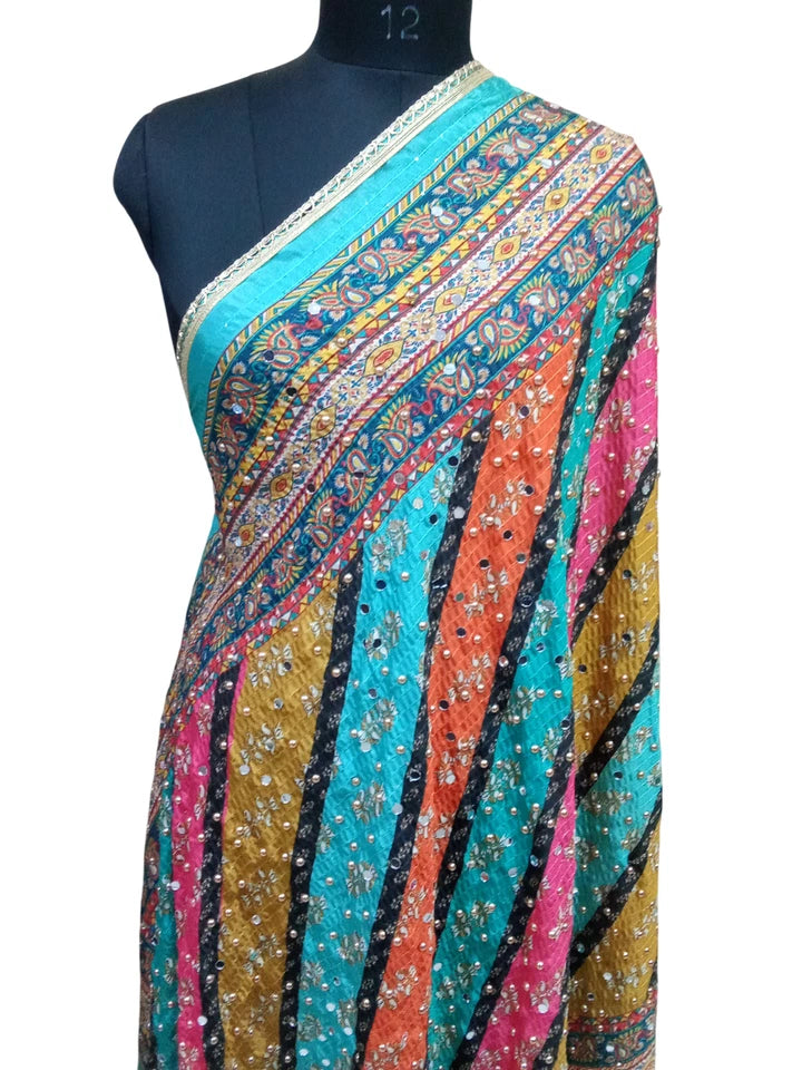 Wedding Dupatta for Women Phulkari Multicolor Bridal Silk
