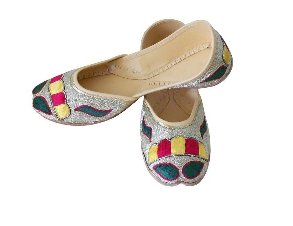 Women Shoes Indian Handmade Traditional Leather Ballerinas Gold Mojaries Flip-Flops Flat US 8.5