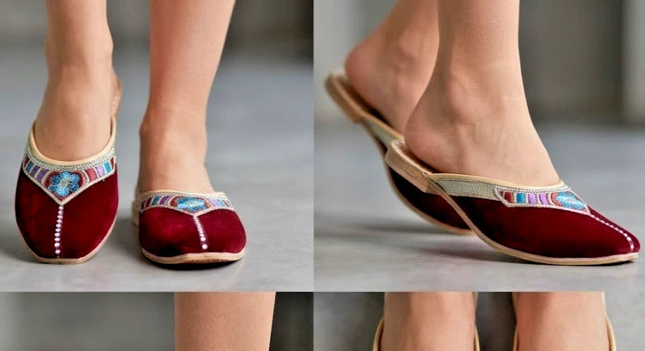 Handmade Bridal Jutti Maroon Ethnic Flats Clogs