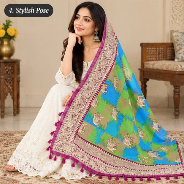 Wedding Dupatta Multicolor for Women Phulkari Bridal Silk