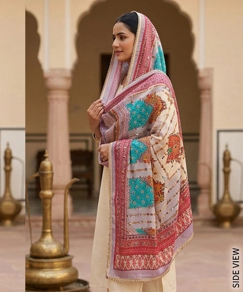 Wedding Dupatta for Women Pakistani Multicolor Bridal Silk