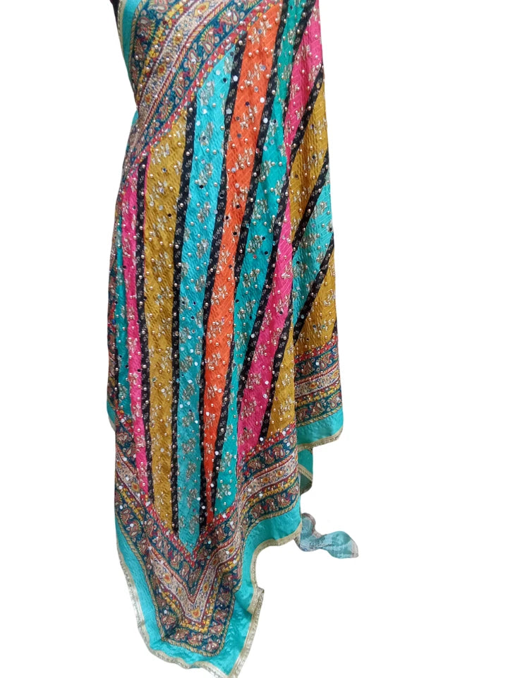 Wedding Dupatta for Women Phulkari Multicolor Bridal Silk