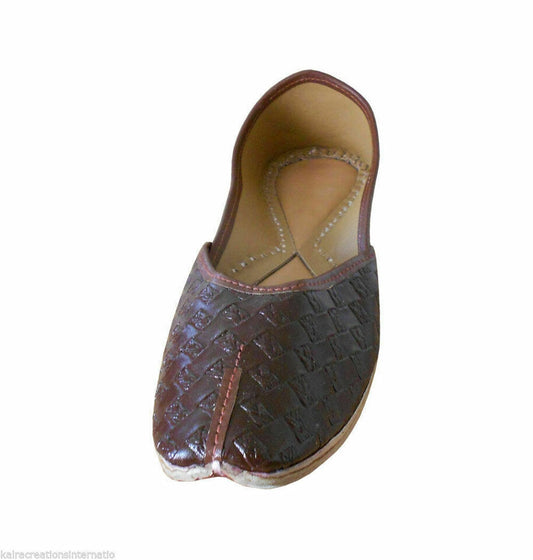 By Kalra Creations Women Shoes Indian Handmade Leather Mojaries Ballerinas Brown Jutties Flip-Flops US 6.5