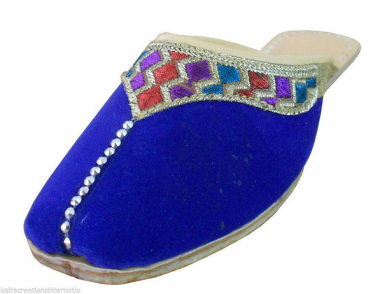 By Kalra Creations Women Slippers Indian Handmade Leather Mojaries Clogs Blue Jutties Flip-Flops Flat US 6/9