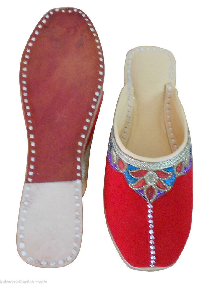 Women Slippers Indian Handmade Mojaries Traditional Clogs Red Open Jutties Flip-Flops Flat US 10