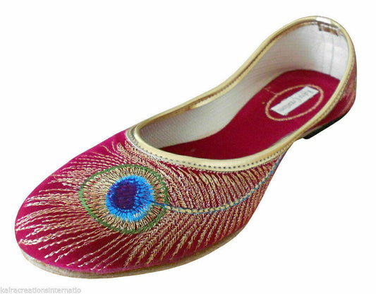 By Kalra Creations Women Shoes Indian Handmade Mojaries Leather Red Jutties Flip-Flops Flat US 5-10