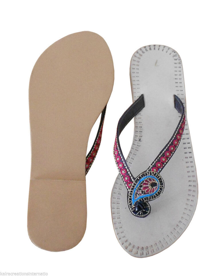 Women Slippers Indian Handmade Leather Mojaries Cream Casual Slipper Flip-Flops Flat US 8.5